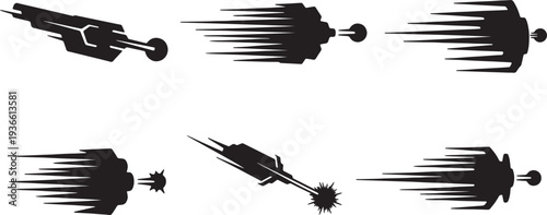 Black Solid Athletic Jump Rope Silhouettes Set of Six on White Background