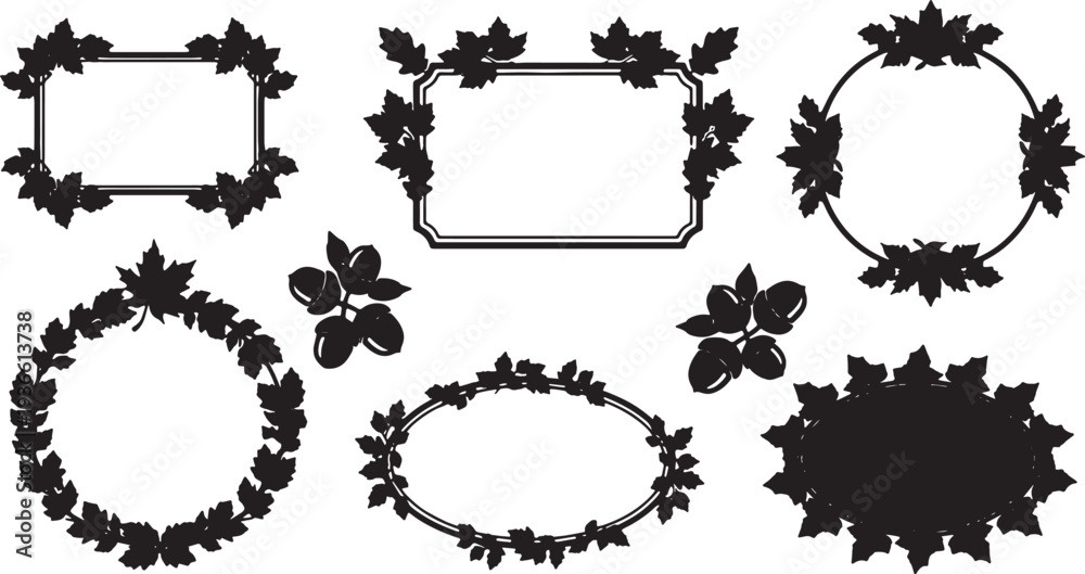 Obraz premium Black Solid Autumn Border Silhouettes Set of Six on White Background