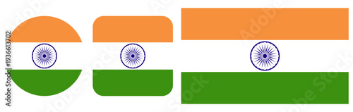 A set of icons depicting the Indian flag, vector graphics, on a transparent background.