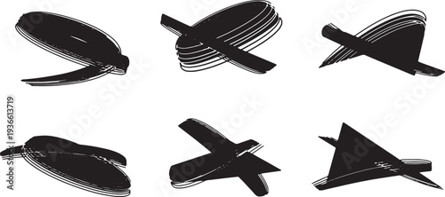 Black Solid Autonomous Drone Silhouettes Set of Six on White Background
