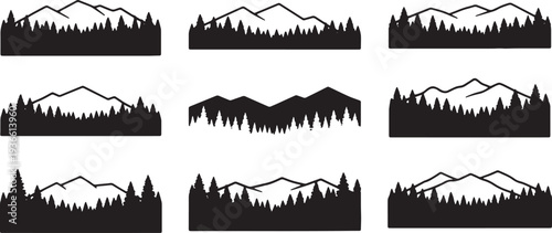 Black Solid Autumn Oak Tree Silhouettes Set of Six