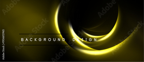 Abstract golden layers create dynamic background. Dark space emphasizes bright curves, modern design element. Minimalist aesthetic.