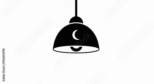 Minimalist pendant light with crescent moon silhouette against a white background