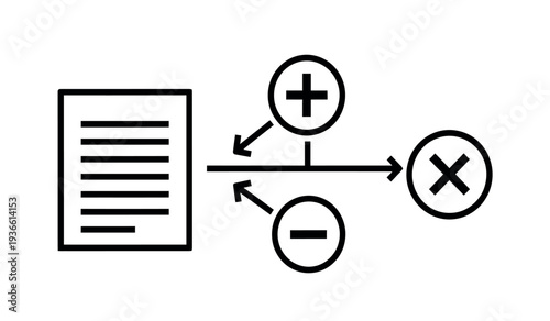 Black and white line icons depicting document editing with plus, minus, and delete symbols