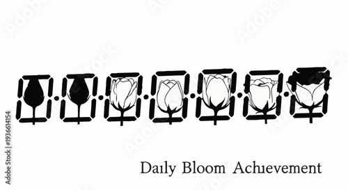 Digital display shows plant growth stages from bud to full bloom, symbolizing progress and achievement.