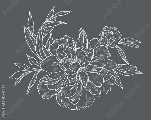  flowers and foliage. Vector illustration, bouquet.	