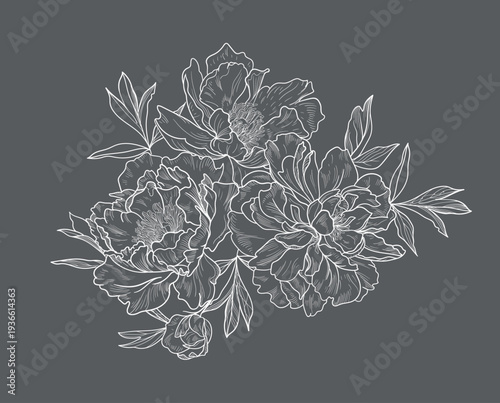  flowers and foliage. Vector illustration, bouquet.	