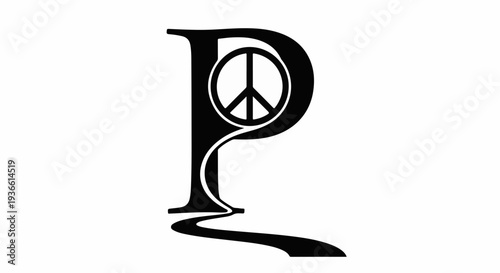Elegant letter P intertwined with a peace symbol against a clean white background