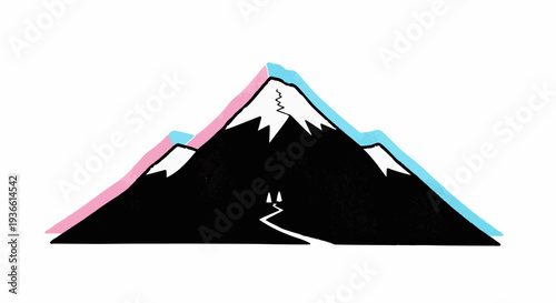 Journey up a majestic mountain peak with a winding path towards a bright summit.