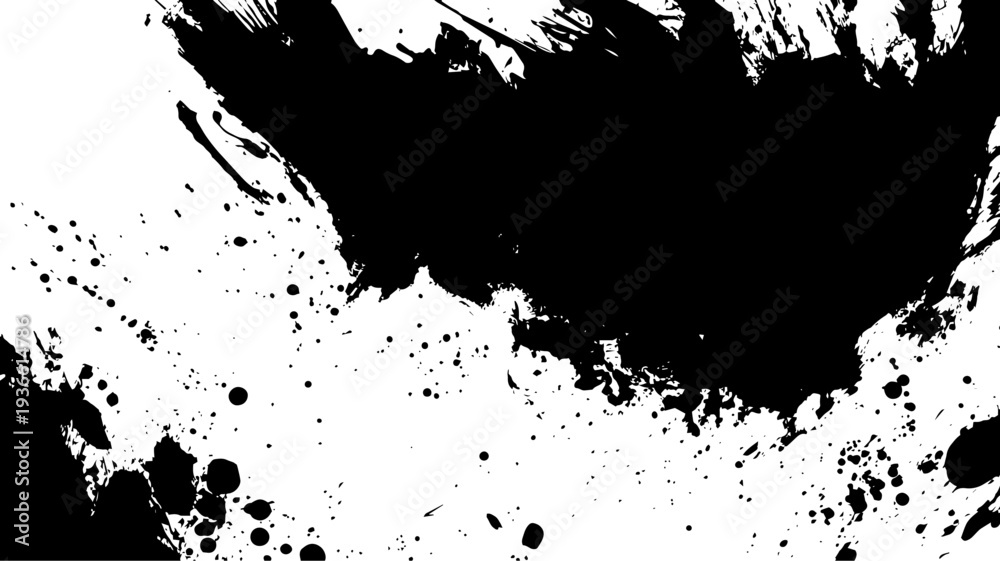 Naklejka premium Black Ink Splash and Grunge Paint Splatter Background, Abstract Vector Texture