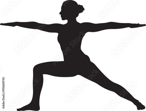 Woman in Warrior II Yoga Pose Silhouette Vector