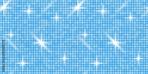 Disco blue sequin with background glitter texture for backdrop purple glam. Dance tile pattern with ball party seamless for mosaic retro sparkle. Floor vector disco with iridescent background.