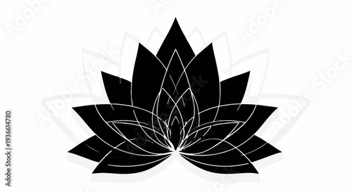 Elegant black lotus flower illustration with delicate layered petals and subtle shadow