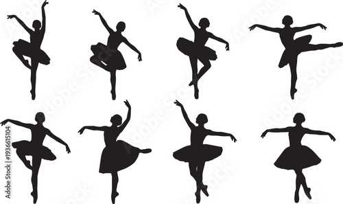 Black Solid Ballet Petite Allegro Silhouettes Set of Six on White Background