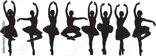 Black Solid Ballet Petite Allegro Silhouettes Set of Six on White Background