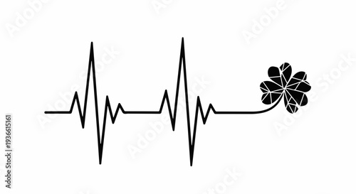 Heartbeat line transforms into a lucky clover, symbolizing good health and fortune.