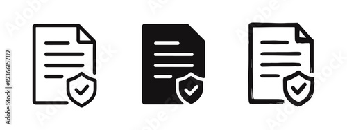 Secure Document Icon Set - Data Protection and Privacy Symbol with Shield and Checkmark