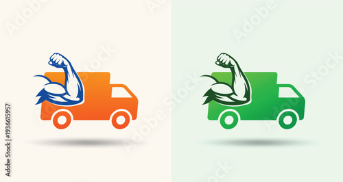 Delivery Truck and Bicep Logo for Fitness Logistics Service Branding
