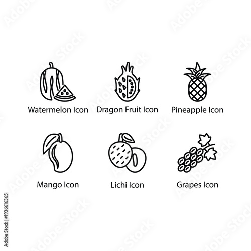 Watermelon, Dragon Fruit, Pineapple, Mango, Lichi, Grapes, icon