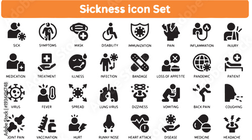 Sickness Icon Set on White Background