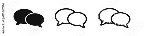 Chat message speech bubbles icon set. Communication, conversation, and dialogue symbols in different styles.