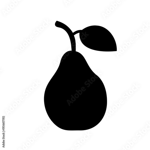 Silhouette of a fresh pear with stem and leaf on white background