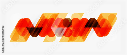 Abstract design features overlapping orange shapes. Modern composition creates dynamic visual effect. Minimalist style, bright colors present.