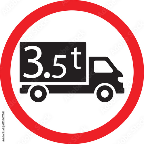 3.5t weight limit traffic sign vector icon, maximum gross weight restriction for goods vehicles
