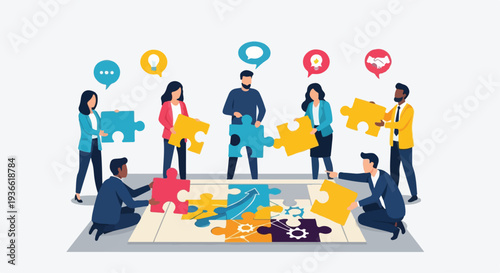Diverse Business Team Collaboration Solving Problem with Colorful Puzzle Pieces isolated PNG with Transparent Background