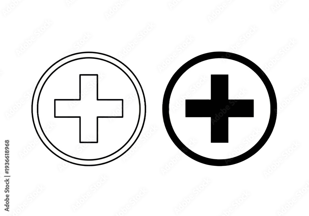 Fototapeta premium Medical cross symbols in circular frames displayed side by side in simple black and white illustration style