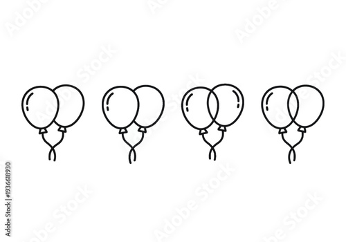Four sets of balloons floating together in a simple, celebratory arrangement viewed from the front.