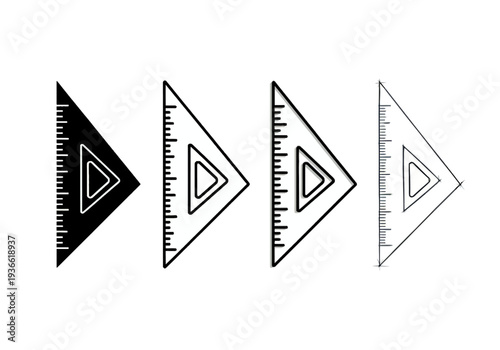 Set square rulers for drawing precise geometry and technical drawings in architectural and engineering designs