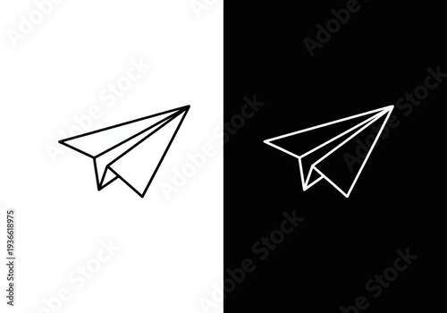 Simple black and white illustration of a paper plane from a side view against a plain background