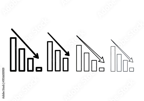 A graphic illustration of decreasing trend depicted through bar graphs and downward arrows in various line styles and shading