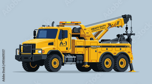 Yellow Heavy Duty Tow Truck with Crane