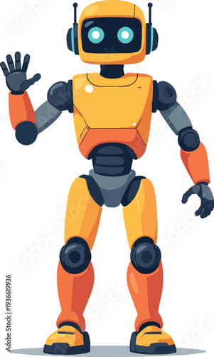 robot umanoide uomo donna che saluta stop alt vettoriale