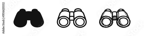 Binoculars icon set. Vision, search, exploration, and observation symbol.