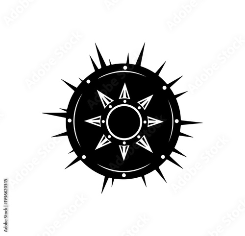 Black and white spiky circle vector icon