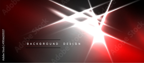 Abstract red, black design. Bright light flares radiate from center. Text reads background design. Dramatic visual effect.