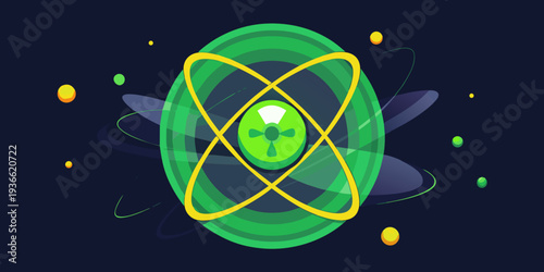 45. Glowing depiction of a radioactive atom with energetic, swirling toxic molecules
