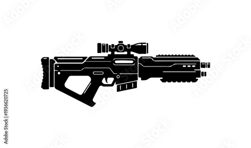 Vector illustration of a black assault rifle with scope
