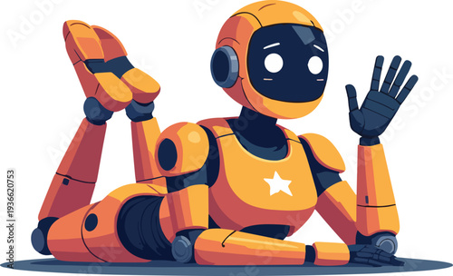 robot umanoide uomo donna che saluta stop alt vettoriale