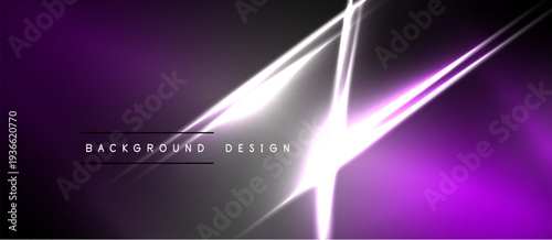 Abstract purple background features bright white lines, creating dynamic visual effect. Text reads background design. Minimalist, modern aesthetic.
