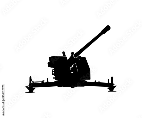 Vector silhouette of a cannon on a naval ship