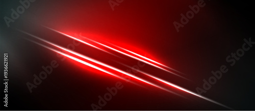 Abstract red lines over black background. Bright streaks create dynamic visual effect, modern design element. Simple, bold composition.
