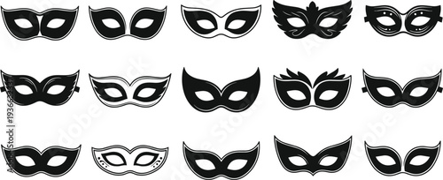 Black Masquerade Mask Silhouette Set � Carnival Costume Party Eye Mask Bundle