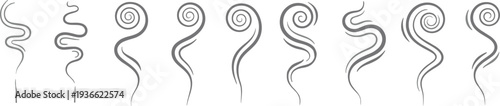 Gray Smoke Steam Swirl Icon Set � Aroma Curl Wave Line Graphic Bundle