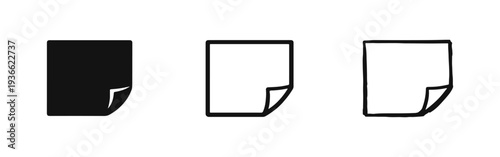 Set of document or curled page icons in glyph, outline, and doodle styles. File or paper symbol.