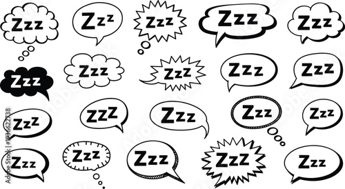 Zzz Sleep Comic Speech Bubble Set � Snore Dream Balloon Icon Graphic Bundle