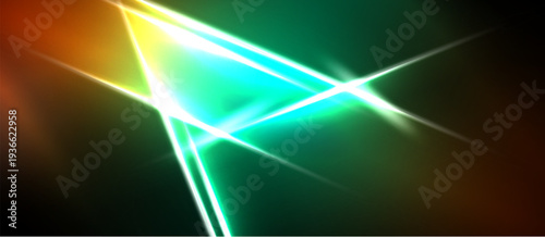 Abstract light streaks intersect, creating vibrant color gradients. Brightness contrasts with dark background. Dynamic energy radiates.